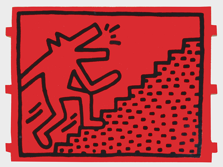 Keith Haring Dog Walking Up Stairs